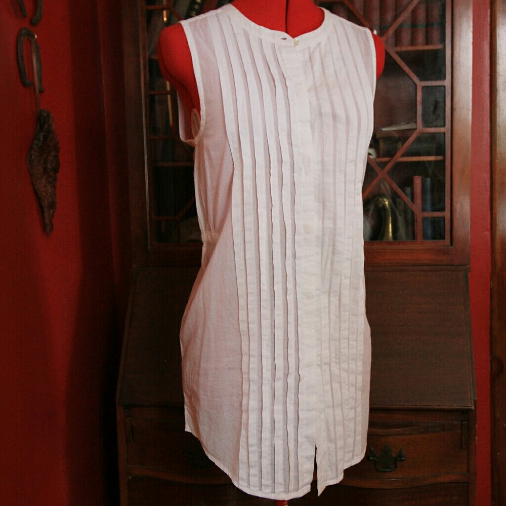 DKNY Jeans White Pleated Button Front Blouse